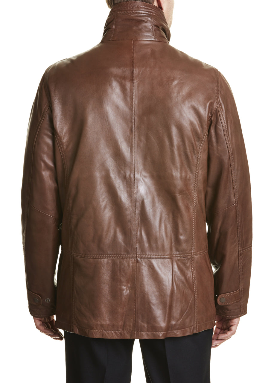 Choco Brown Leather Coat For Men