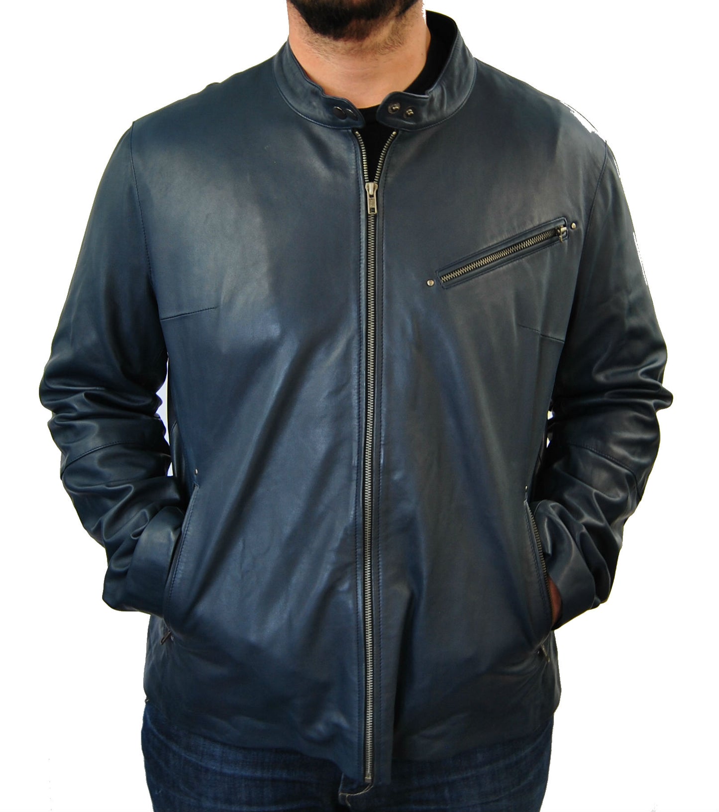 Navy Men's Leather Jacket