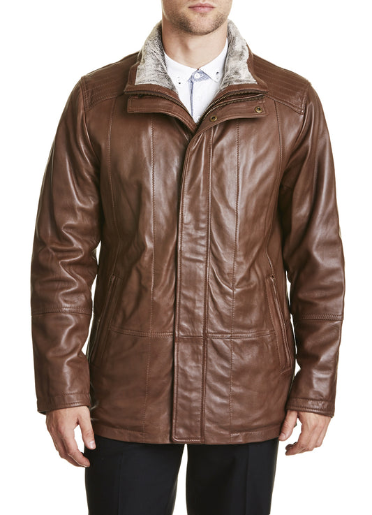 Choco Brown Leather Coat For Men
